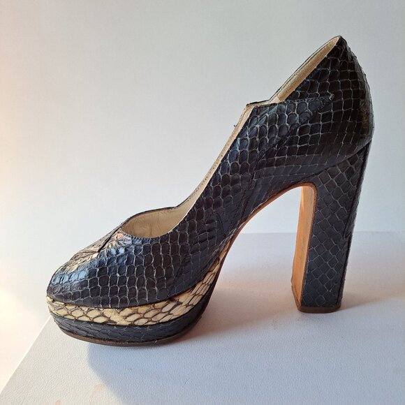 Miu Miu Runway Python Dark Blue Platform Heels Shoes Size 36 / US 6